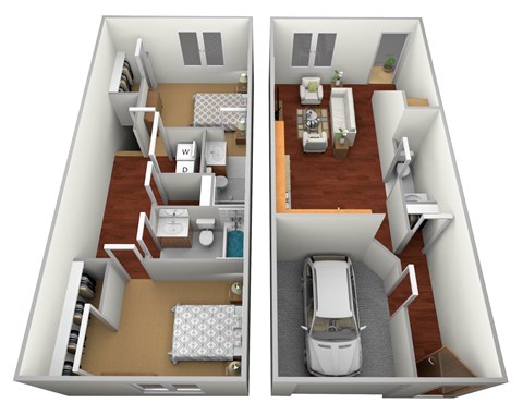 Floor plan for 2 beds, 2.5 baths, 1025 sqft